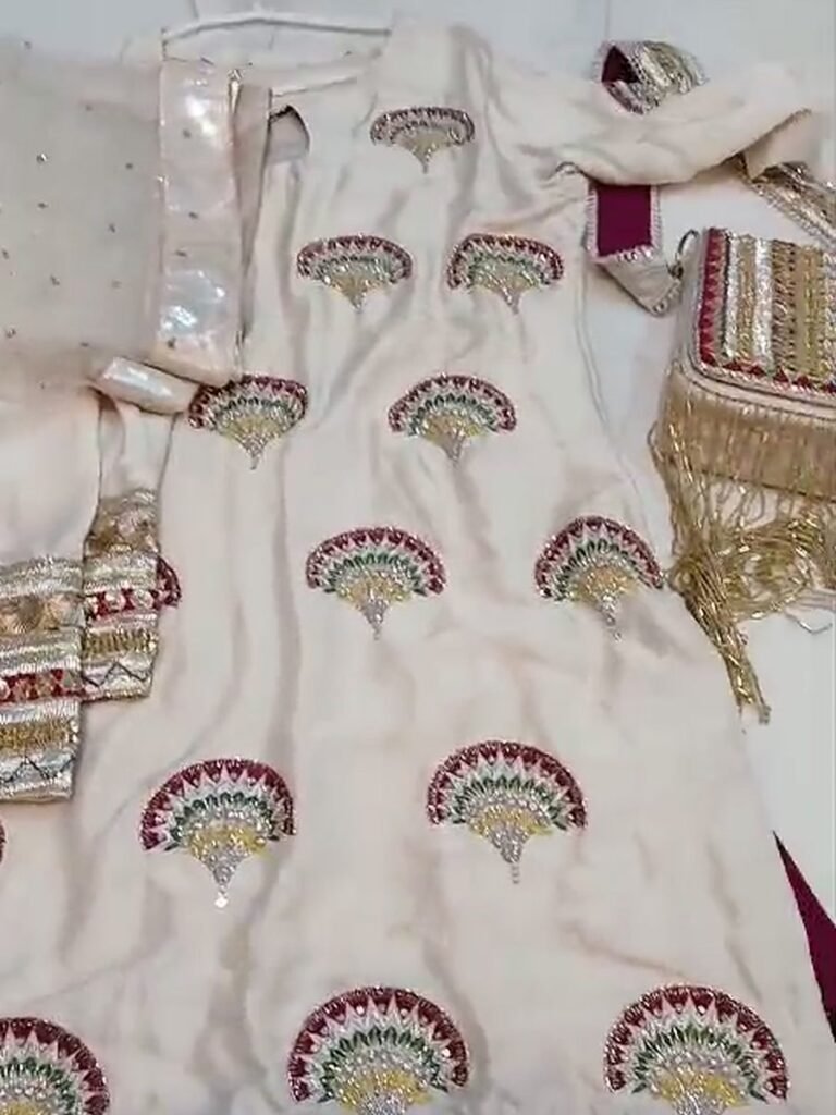 Ivory Mehndi Shirt with Resham Fan Motifs